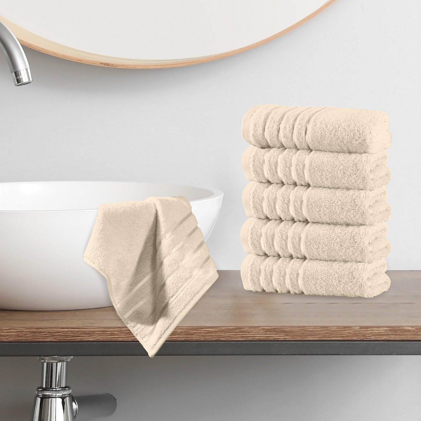 Mocassi 6-Pack Premium Turkish Cotton 4 Lines Stripe Washcloths Set, 13 x 13 inch