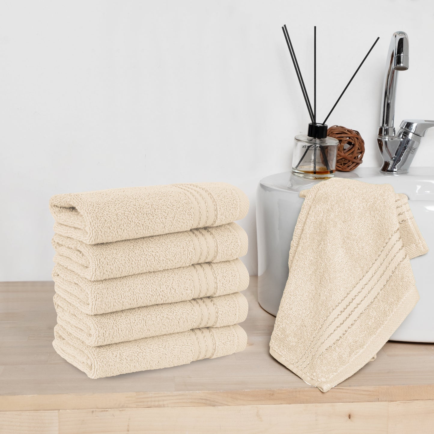 Mocassi 6 Pack Premium Turkish Cotton Washcloths Set, 13 x 13 inch