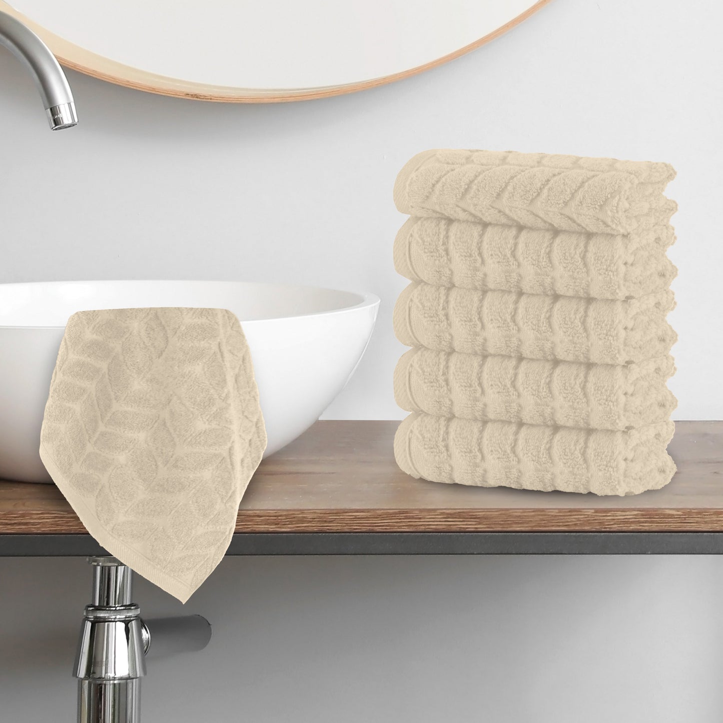 Mocassi 6-Pack Premium Turkish Cotton Braided Washcloths Set, 13 x 13 inch