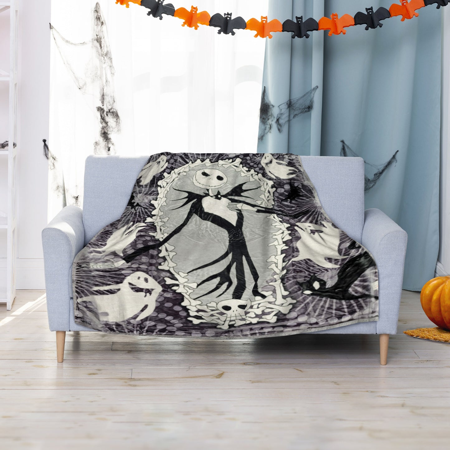 Mocassi Nightmare Before Christmas Printed Reversible Blanket Oversized Couch -  Queen Blanket