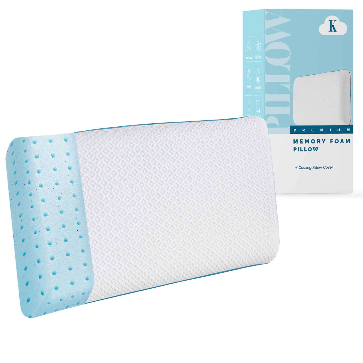 Mocassi Cooling Memory Foam Pillow, Gel-Infused Filling