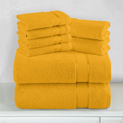 Mocassi 8-Piece Turkish Cotton Towel Set, 4 Washcloths, 2 Hand Towels and 2 Bath Towels