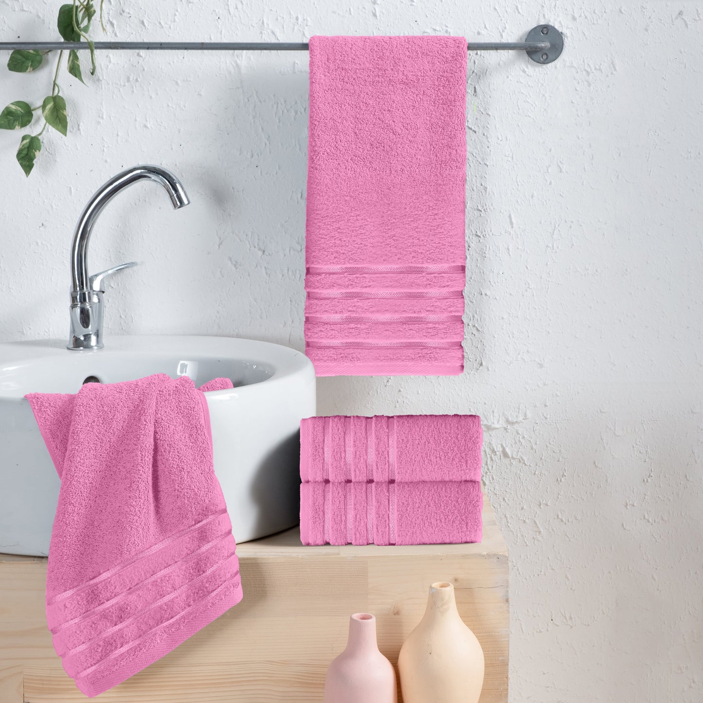 Mocassi 4-Pack Turkish Cotton 4 Lines Stripe Hand Towel Set, 16 x 28 inch