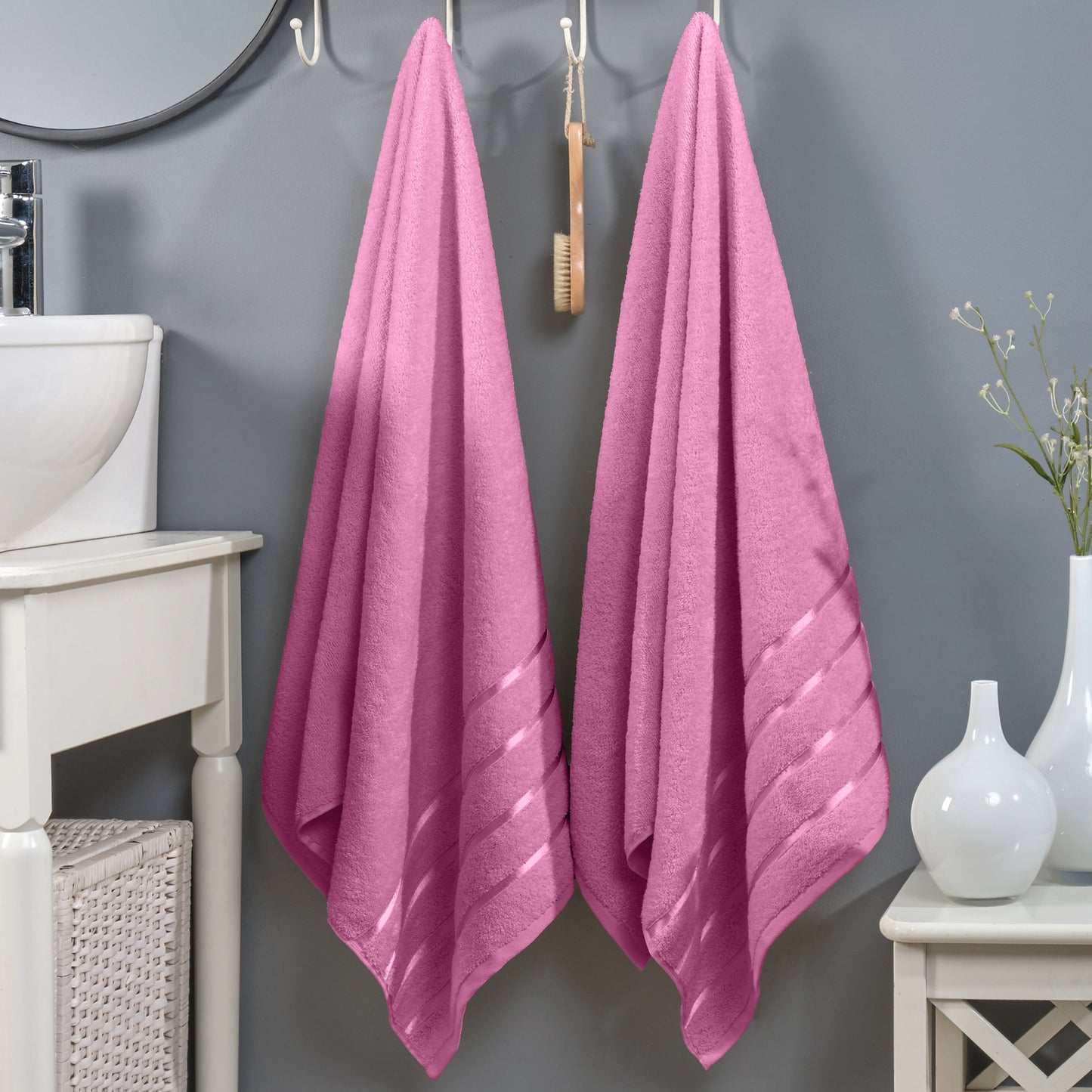 Mocassi 2-Pack Premium Turkish Cotton 4 Lines Stripe Bath Towel Set, 27 x 54 inch