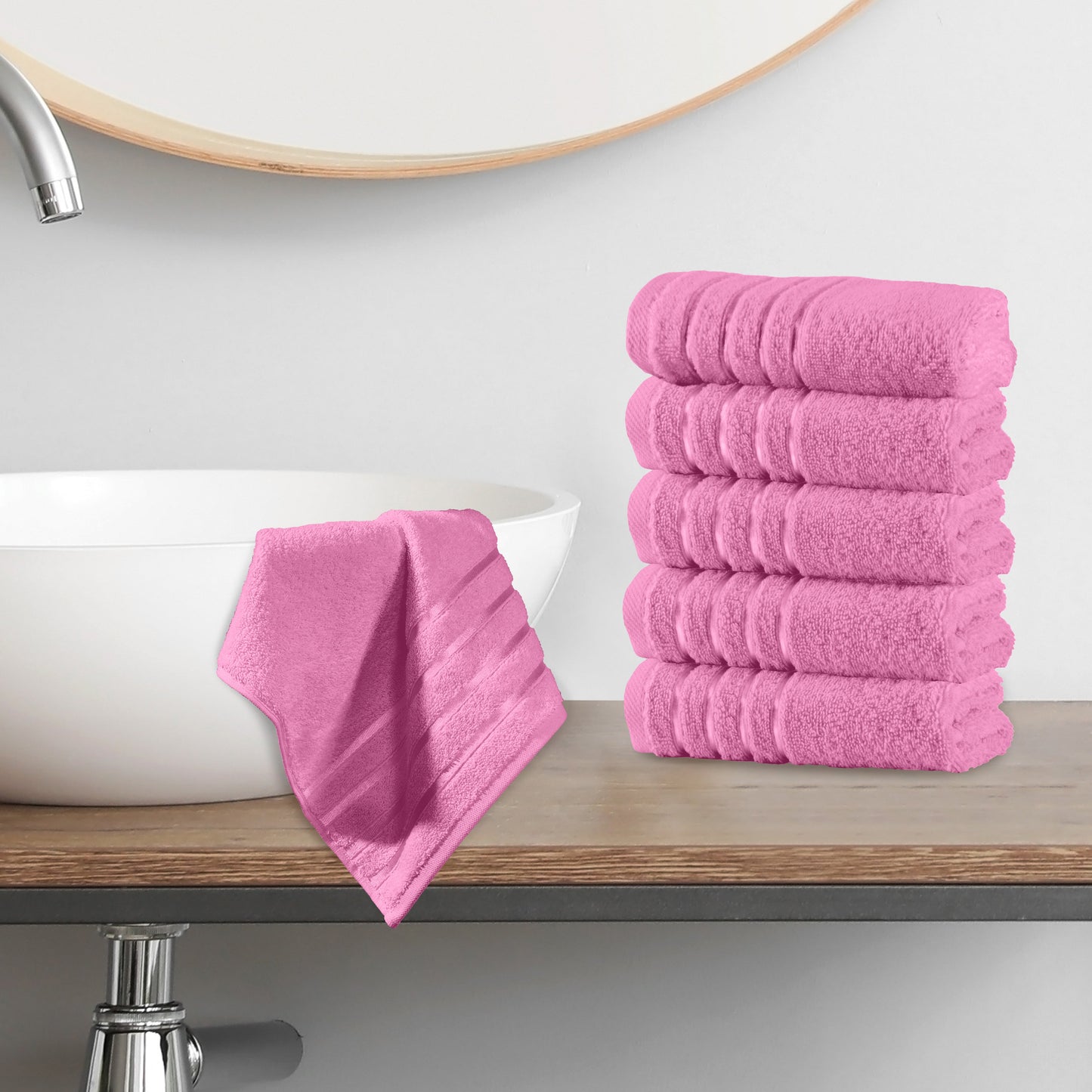 Mocassi 6-Pack Premium Turkish Cotton 4 Lines Stripe Washcloths Set, 13 x 13 inch