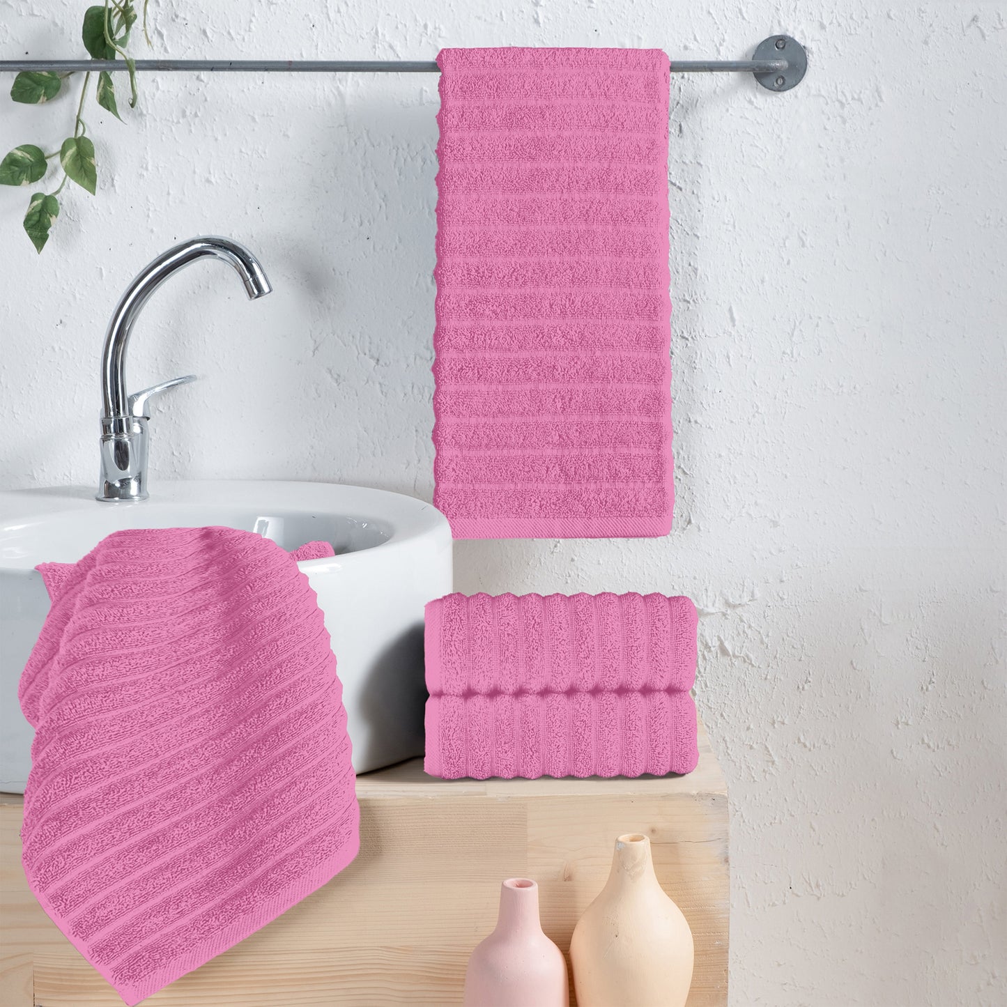 Mocassi 4-Pack Premium Turkish Cotton Corduroy Stripe Hand Towel Set, 16 x 28 inch