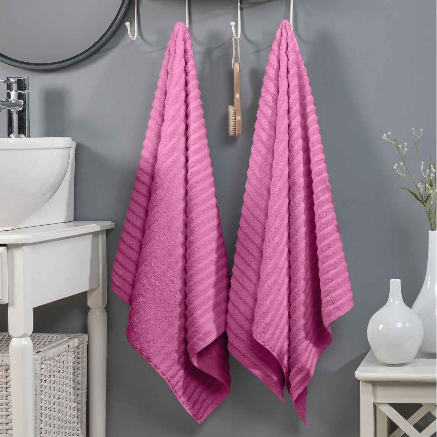 Mocassi 2-Pack Premium Turkish Cotton Corduroy Stripe Bath Towel Set, 27 x 54 inch