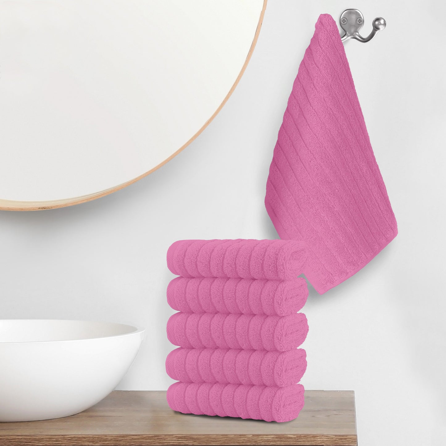 Mocassi 6-Pack Premium Turkish Cotton Corduroy Stripe Washcloths Set, 13 x 13 inch