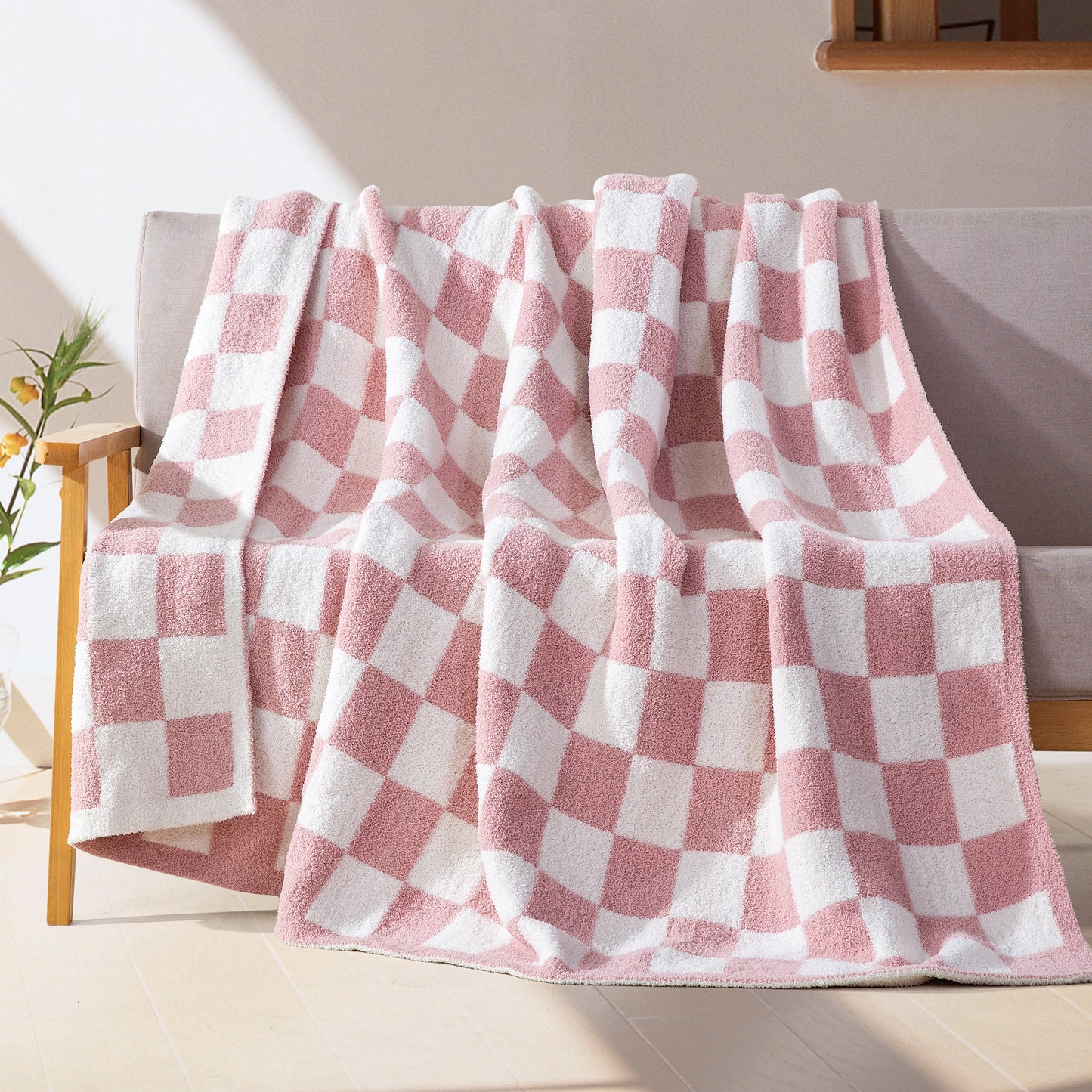 Mocassi 50" x 70"  Ultra Soft Checkered Knitted Throw Blanket