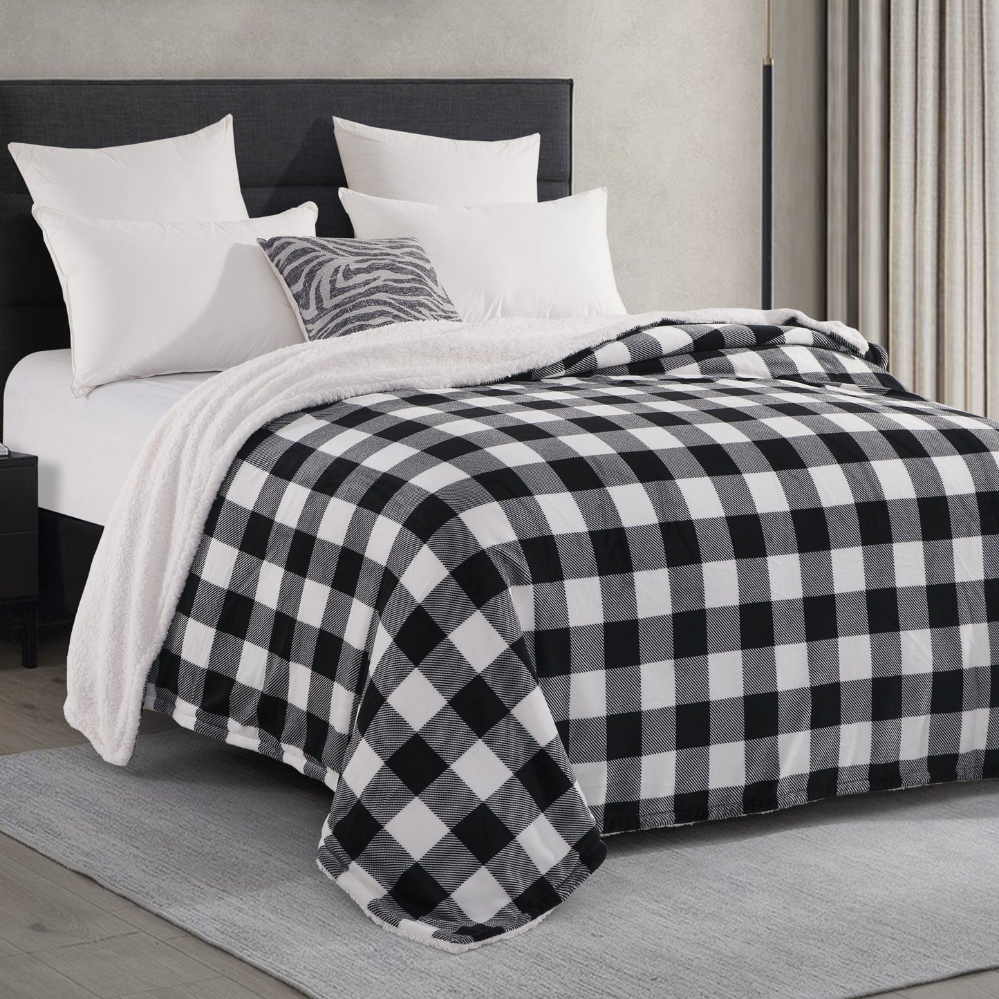 Mocassi Buffalo Plaid Flannel Fleece Sherpa Throw Blanket