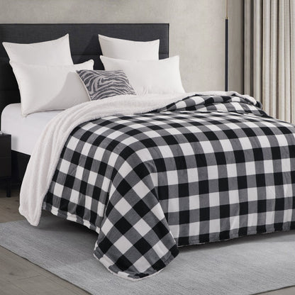 Mocassi Buffalo Plaid Flannel Fleece Sherpa Throw Blanket