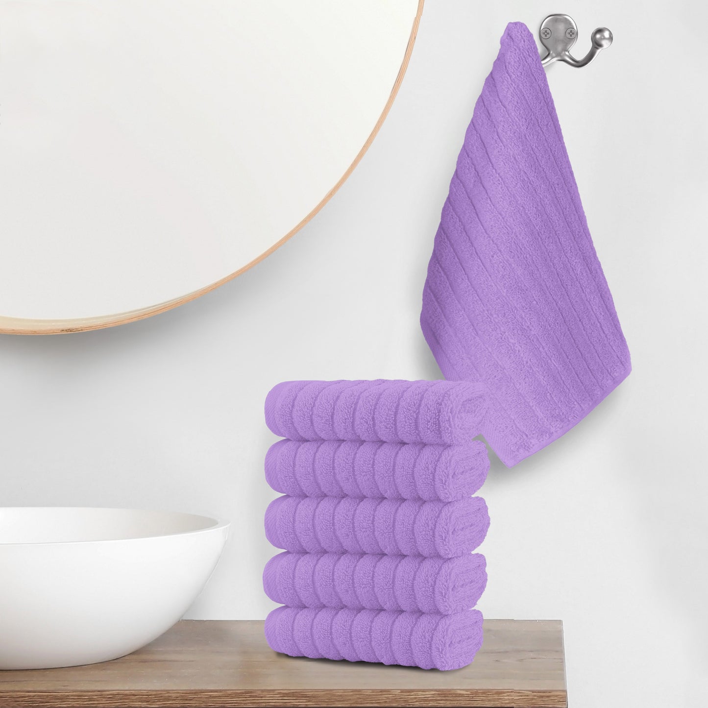 Mocassi 6-Pack Premium Turkish Cotton Corduroy Stripe Washcloths Set, 13 x 13 inch
