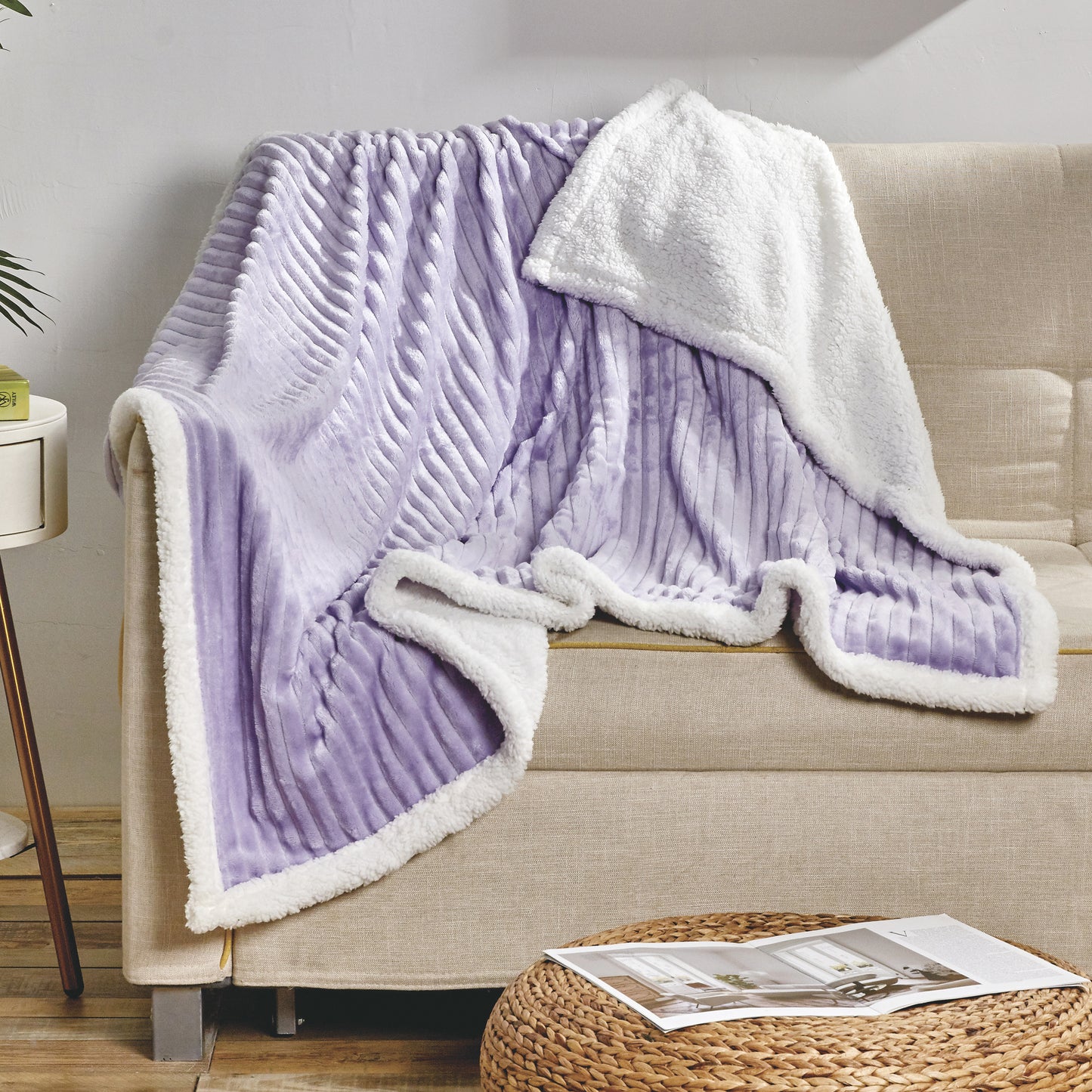 Mocassi Stripe Design  Luxury Micro-Sherpa Corduroy Blanket