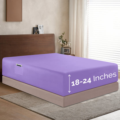 Mocassi Extra Deep Pocket 18"-24" Single Fitted Sheet for High Mattress, Moody Shades