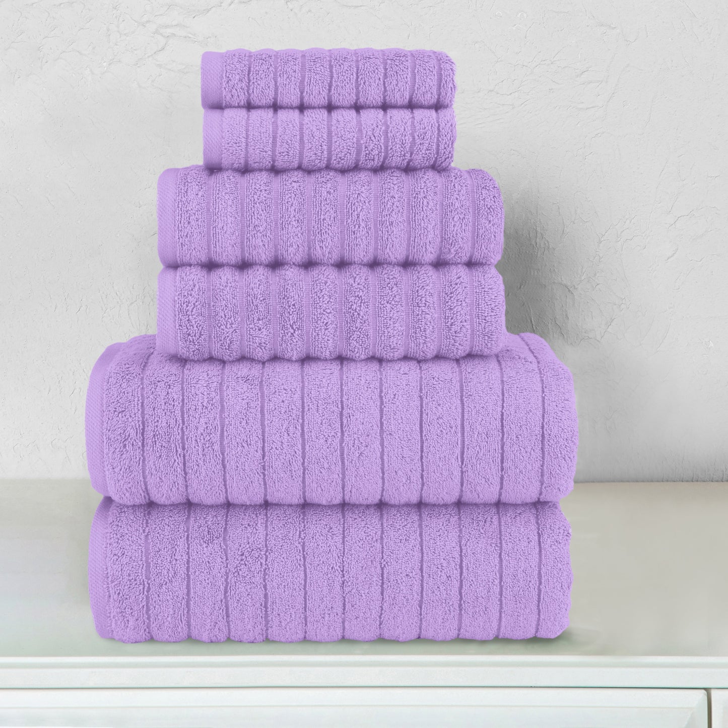 Mocassi 6-Piece Turkish Cotton Corduroy Towel Set, 2 Washcloths, 2 Hand Towels and 2 Bath Towels