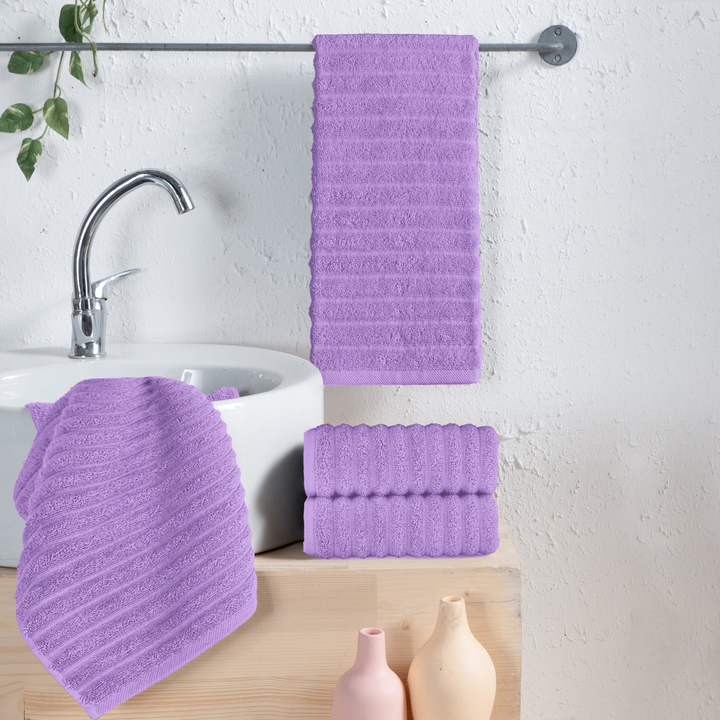 Mocassi 4-Pack Premium Turkish Cotton Corduroy Stripe Hand Towel Set, 16 x 28 inch