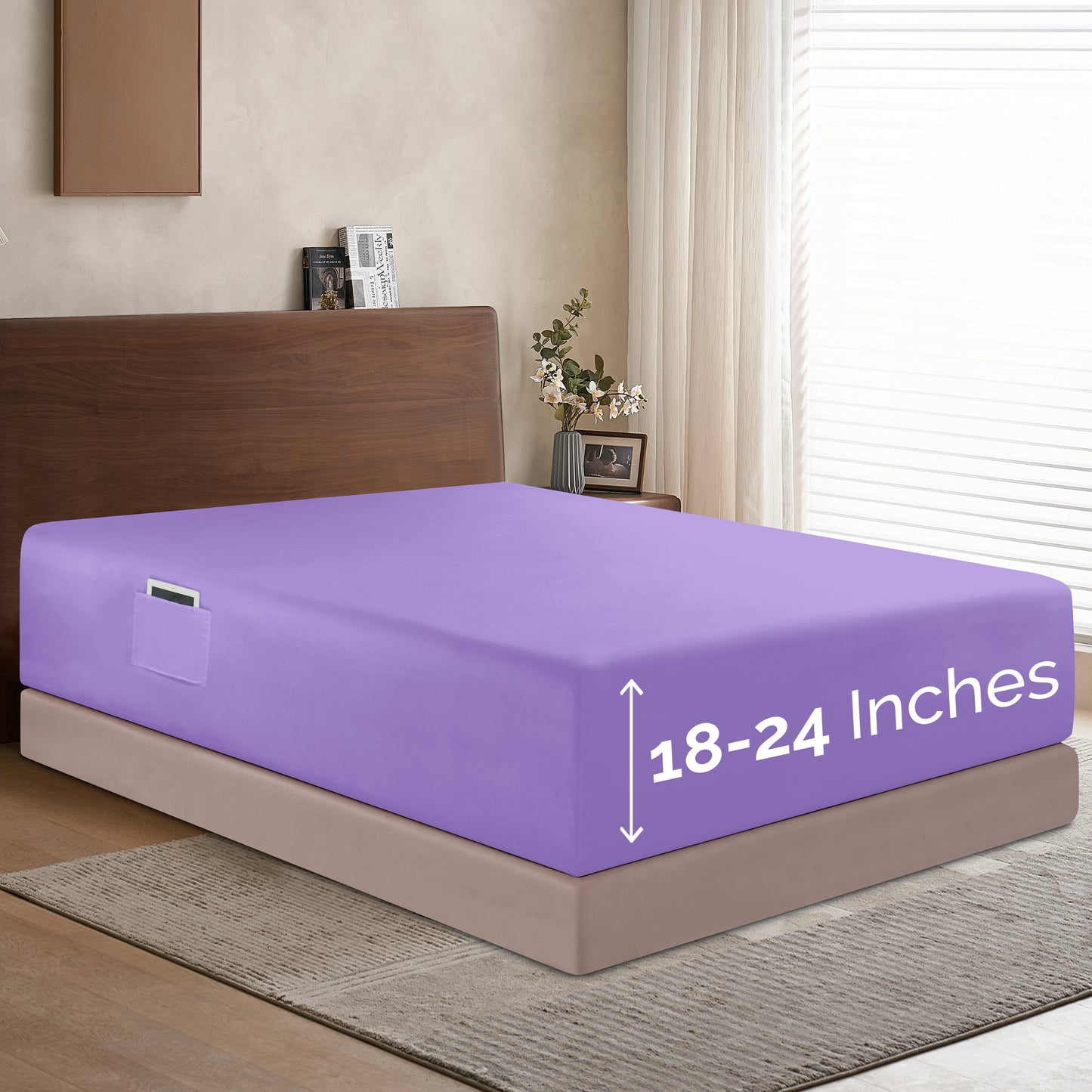 Mocassi Extra Deep Pocket 18"-24" Single Fitted Sheet for High Mattress, Bright Shades