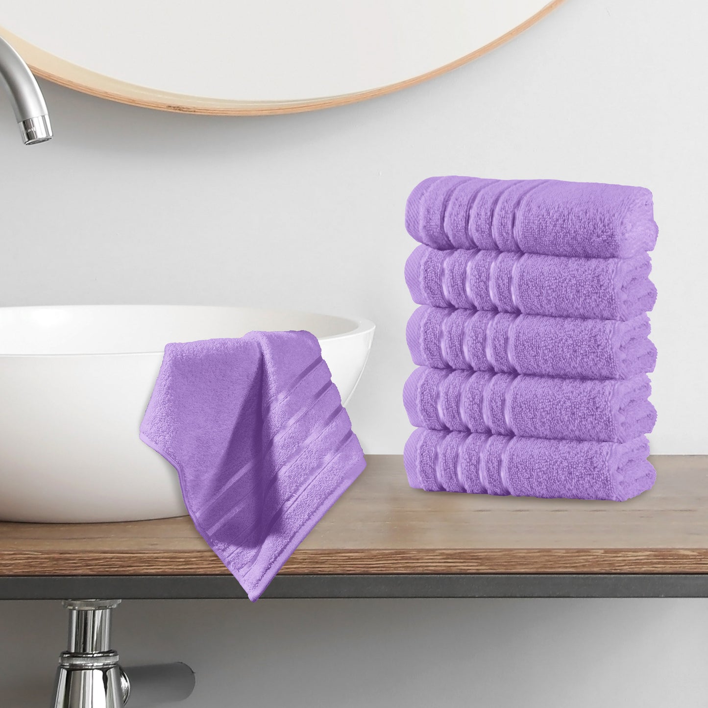 Mocassi 6-Pack Premium Turkish Cotton 4 Lines Stripe Washcloths Set, 13 x 13 inch