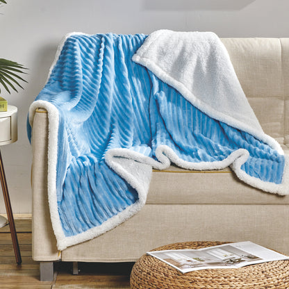 Mocassi Stripe Design  Luxury Micro-Sherpa Corduroy Blanket