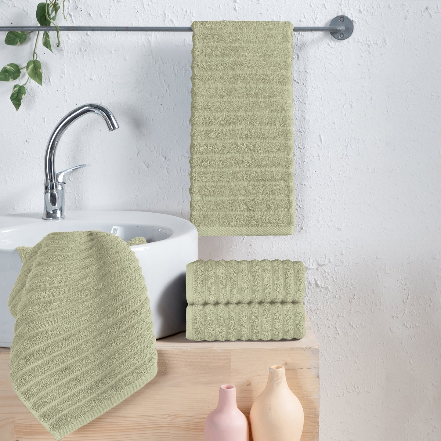 Mocassi 4-Pack Premium Turkish Cotton Corduroy Stripe Hand Towel Set, 16 x 28 inch