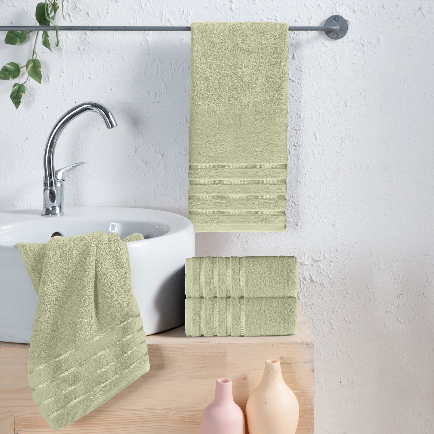 Mocassi 4-Pack Turkish Cotton 4 Lines Stripe Hand Towel Set, 16 x 28 inch