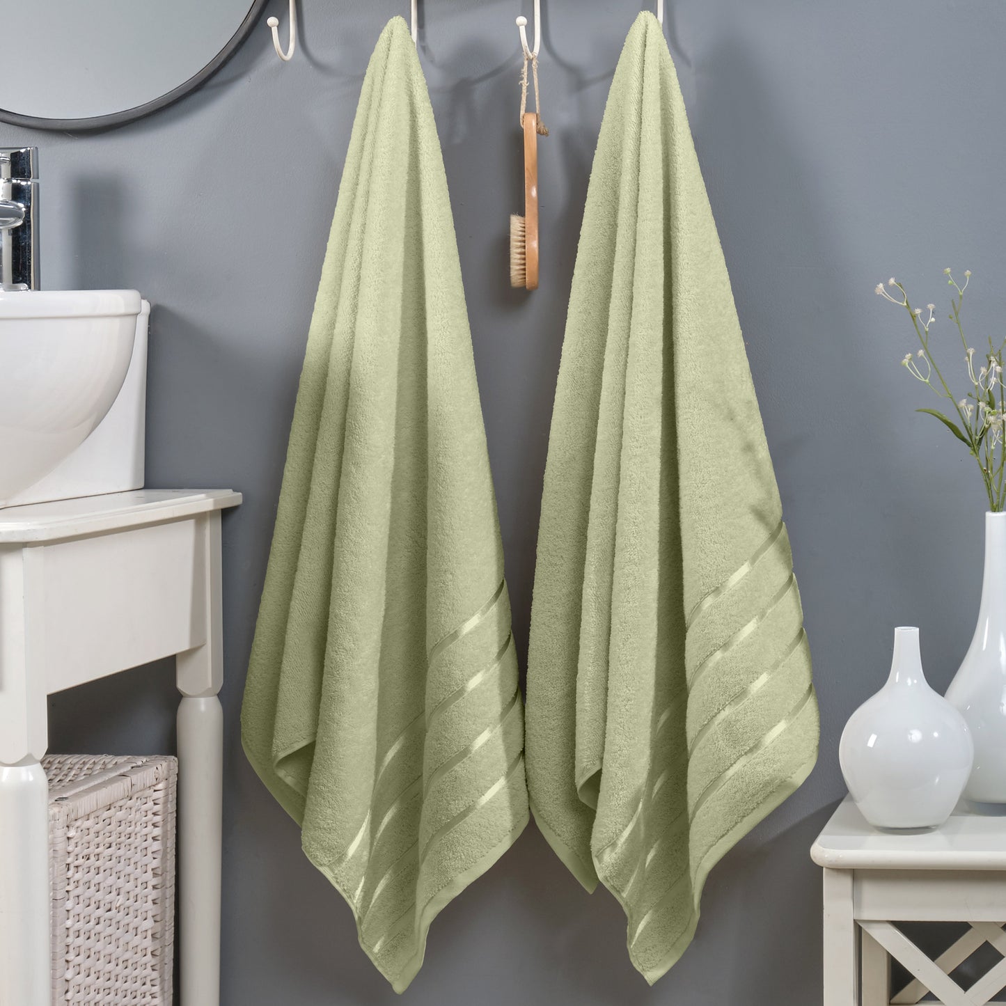 Mocassi 2-Pack Premium Turkish Cotton 4 Lines Stripe Bath Towel Set, 27 x 54 inch