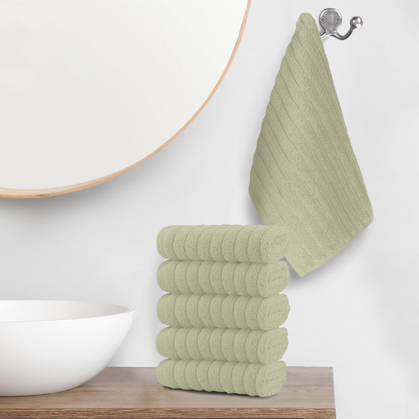 Mocassi 6-Pack Premium Turkish Cotton Corduroy Stripe Washcloths Set, 13 x 13 inch
