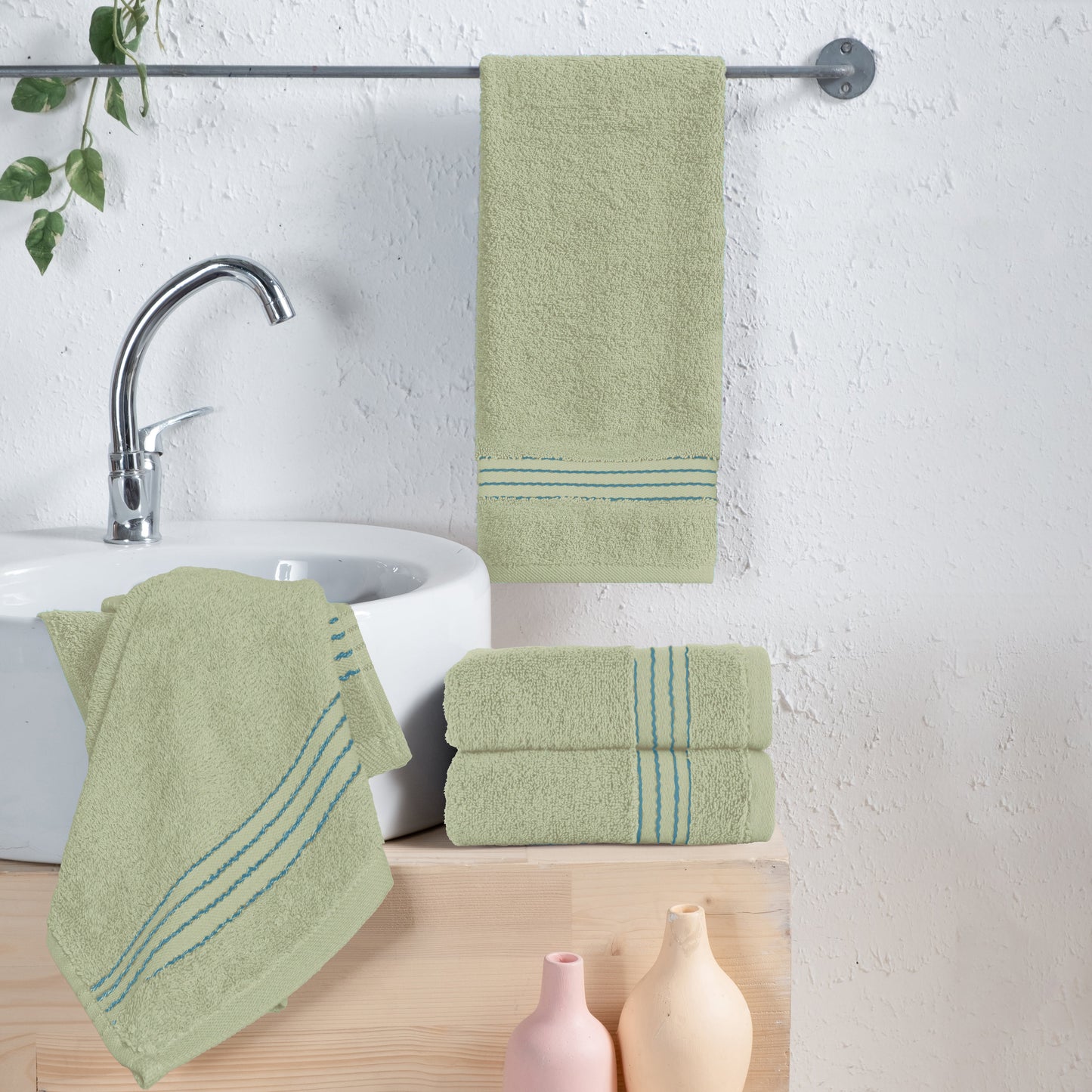 Mocassi 4 Pack Premium Turkish Cotton Hand Towel Set, 16 x 28 inch