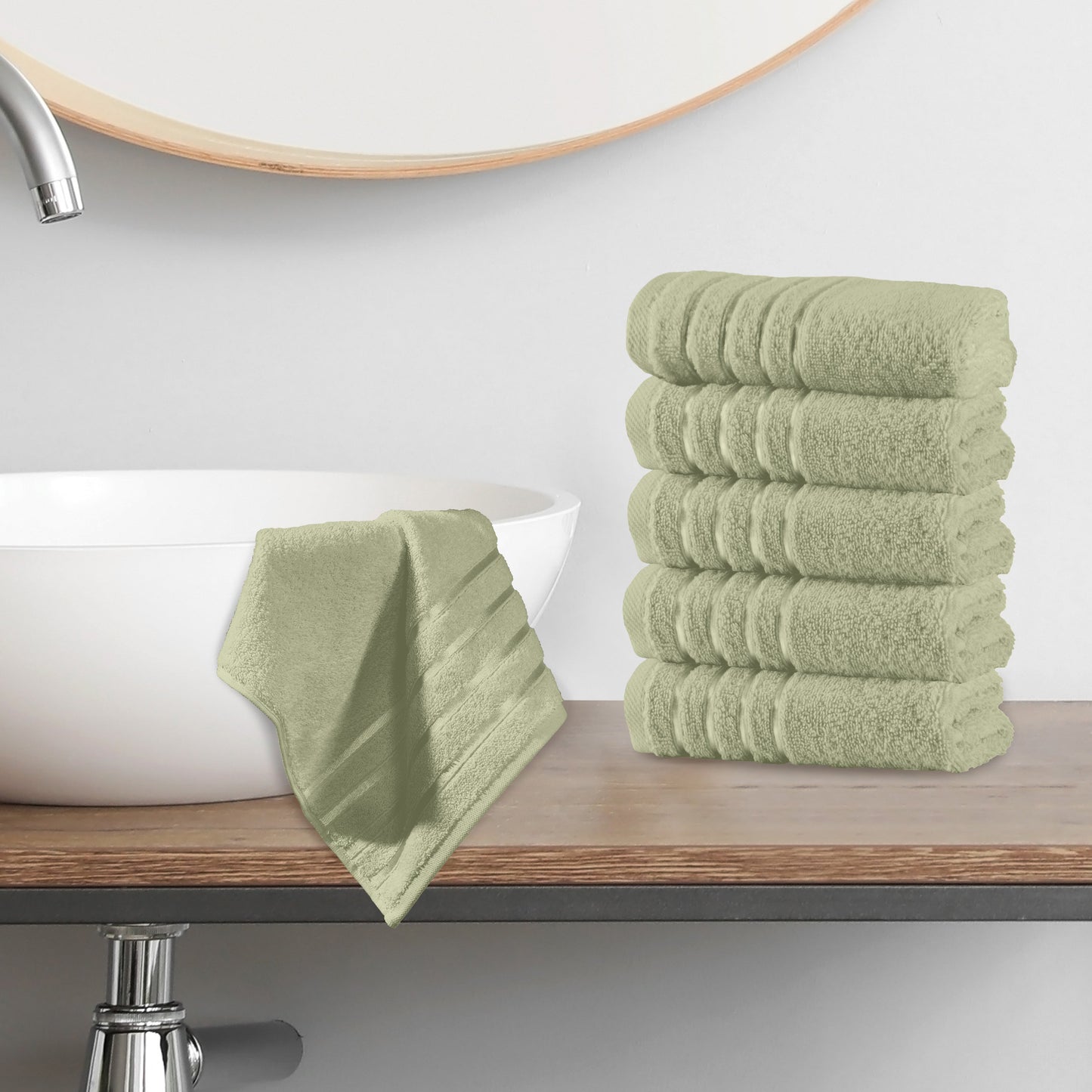 Mocassi 6-Pack Premium Turkish Cotton 4 Lines Stripe Washcloths Set, 13 x 13 inch