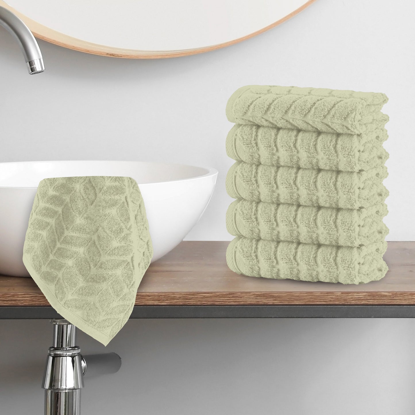 Mocassi 6-Pack Premium Turkish Cotton Braided Washcloths Set, 13 x 13 inch