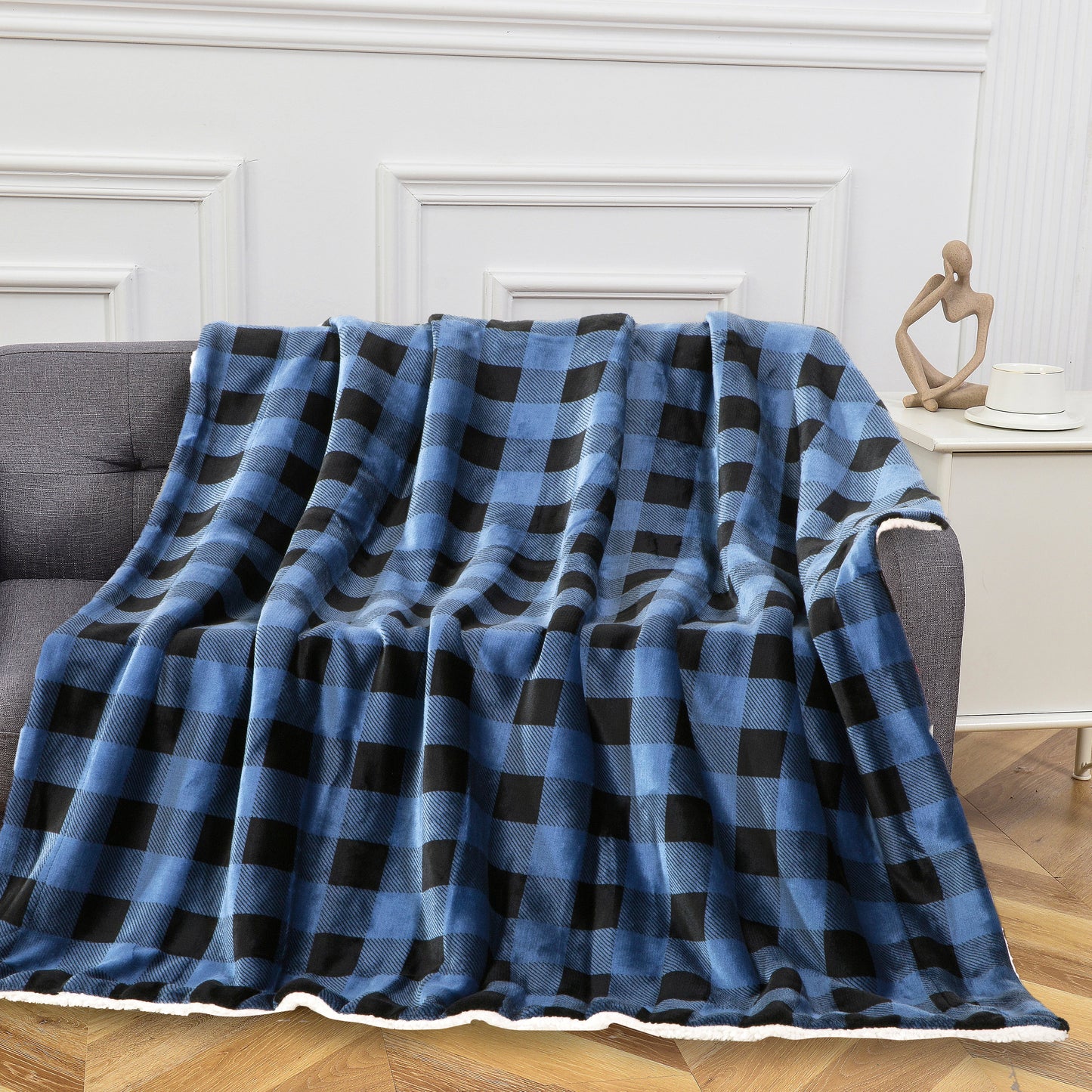 Mocassi Buffalo Plaid Flannel Fleece Sherpa Throw Blanket