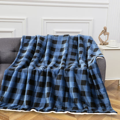 Mocassi Buffalo Plaid Flannel Fleece Sherpa Throw Blanket