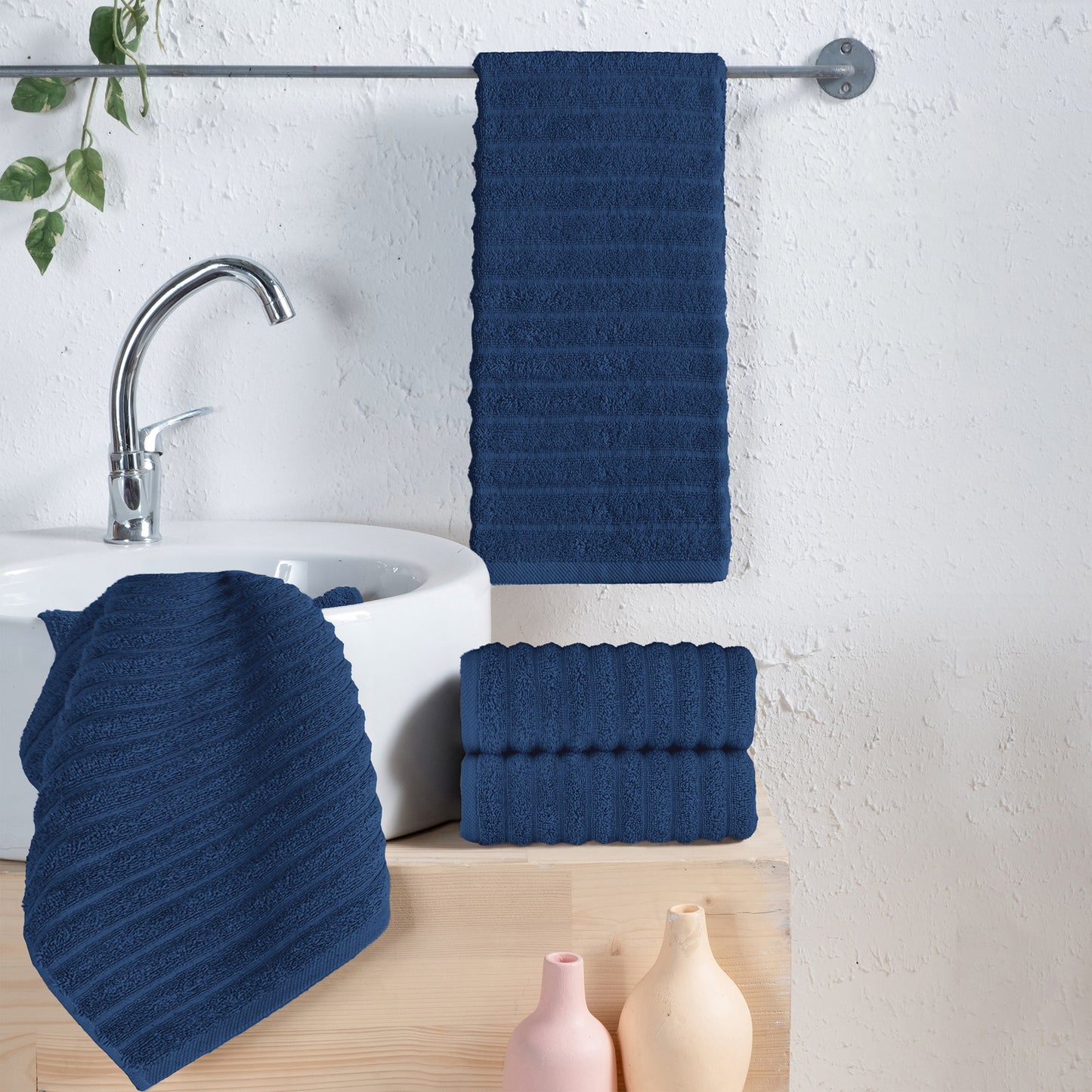 Mocassi 4-Pack Premium Turkish Cotton Corduroy Stripe Hand Towel Set, 16 x 28 inch