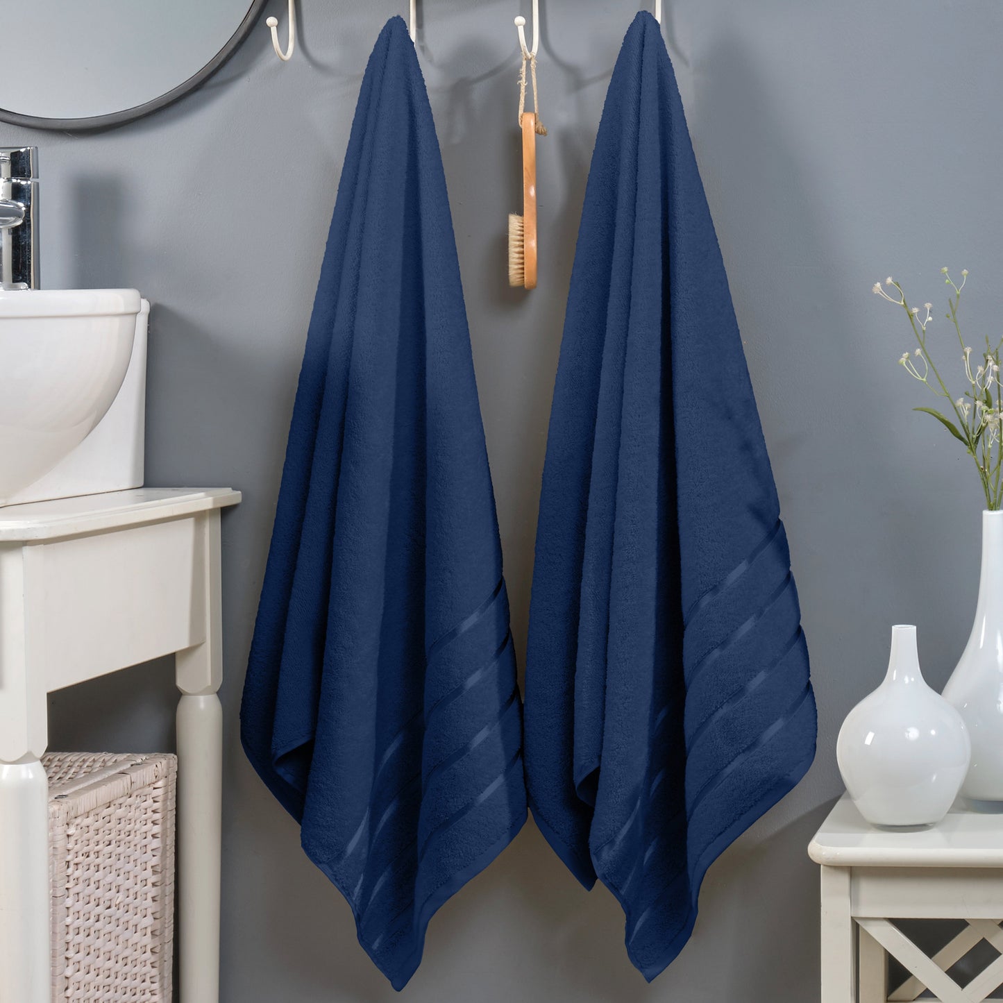 Mocassi 2-Pack Premium Turkish Cotton 4 Lines Stripe Bath Towel Set, 27 x 54 inch