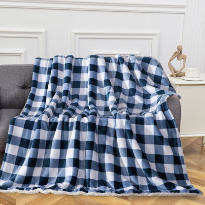 Mocassi Buffalo Plaid Flannel Fleece Sherpa Throw Blanket