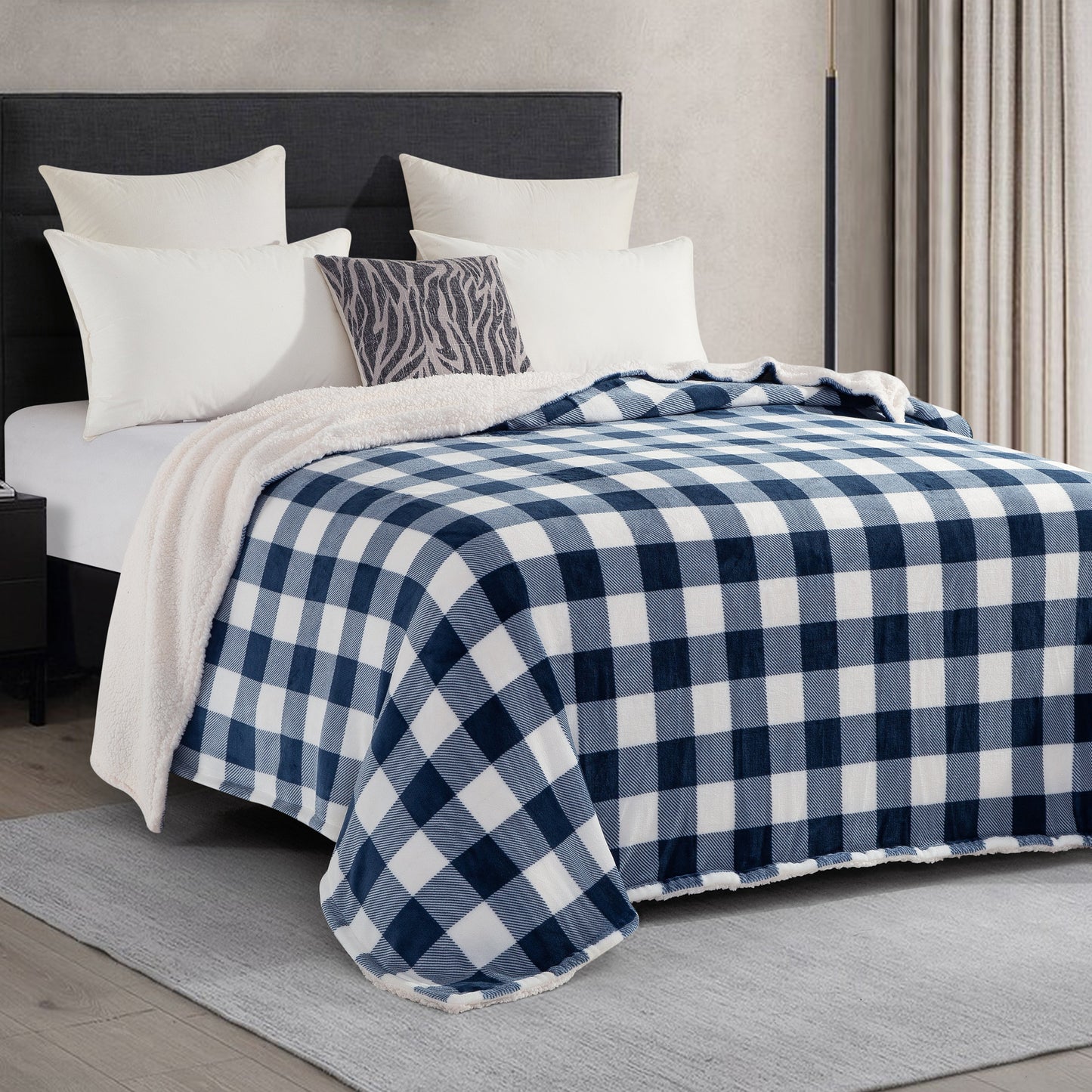 Mocassi Buffalo Plaid Flannel Fleece Sherpa Throw Blanket