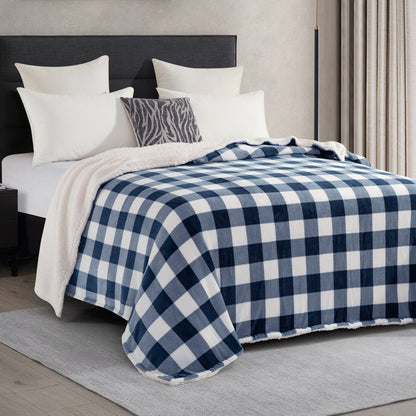 Mocassi Buffalo Plaid Flannel Fleece Sherpa Throw Blanket