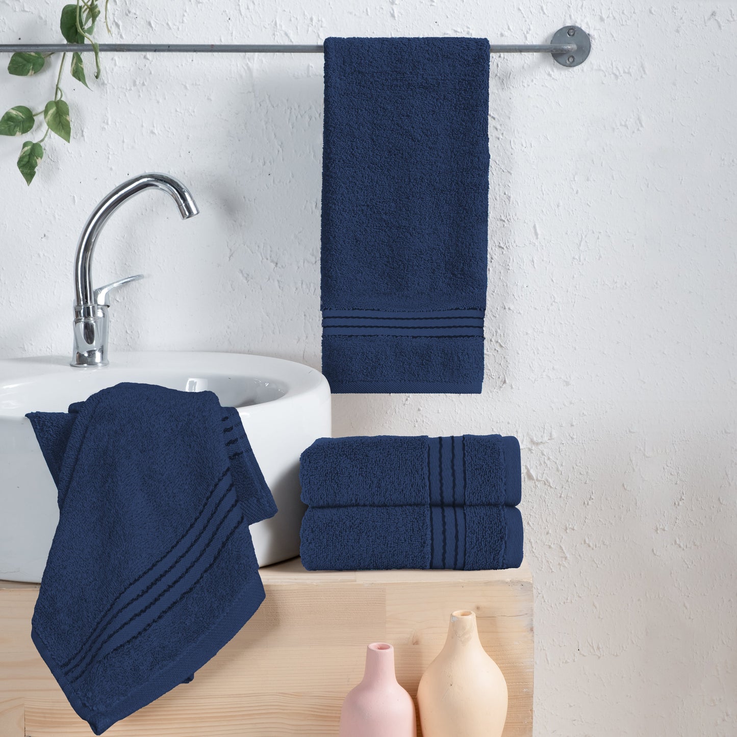 Mocassi 4 Pack Premium Turkish Cotton Hand Towel Set, 16 x 28 inch