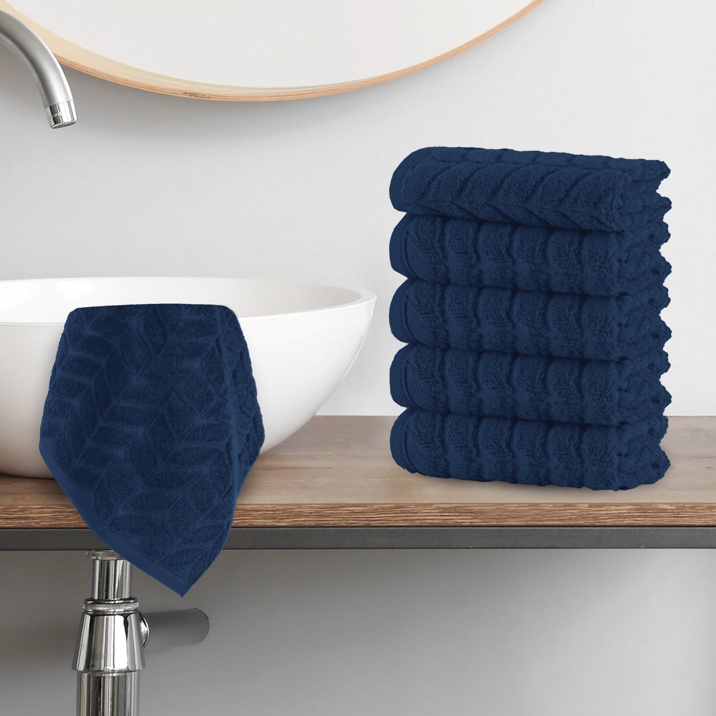 Mocassi 6-Pack Premium Turkish Cotton Braided Washcloths Set, 13 x 13 inch