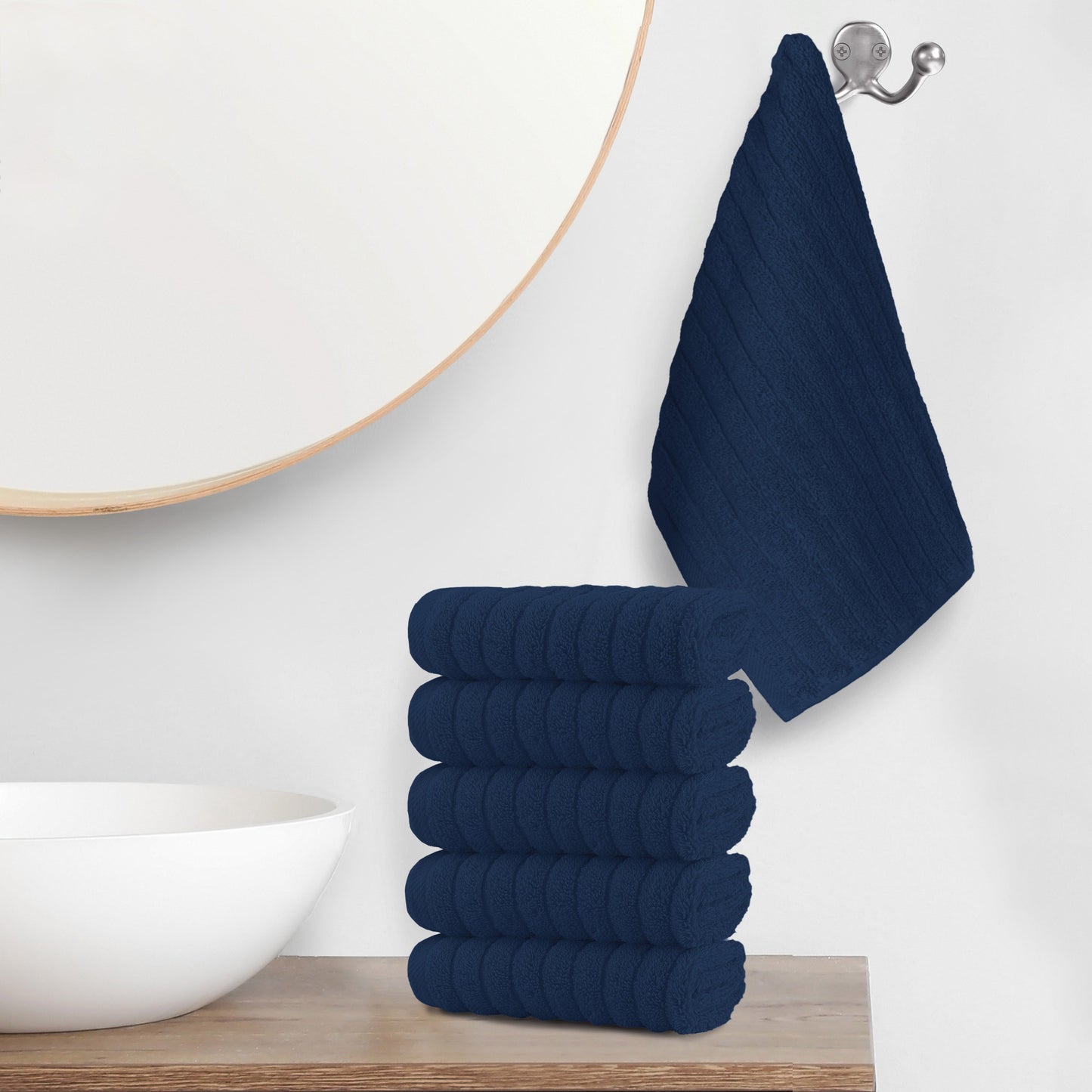 Mocassi 6-Pack Premium Turkish Cotton Corduroy Stripe Washcloths Set, 13 x 13 inch