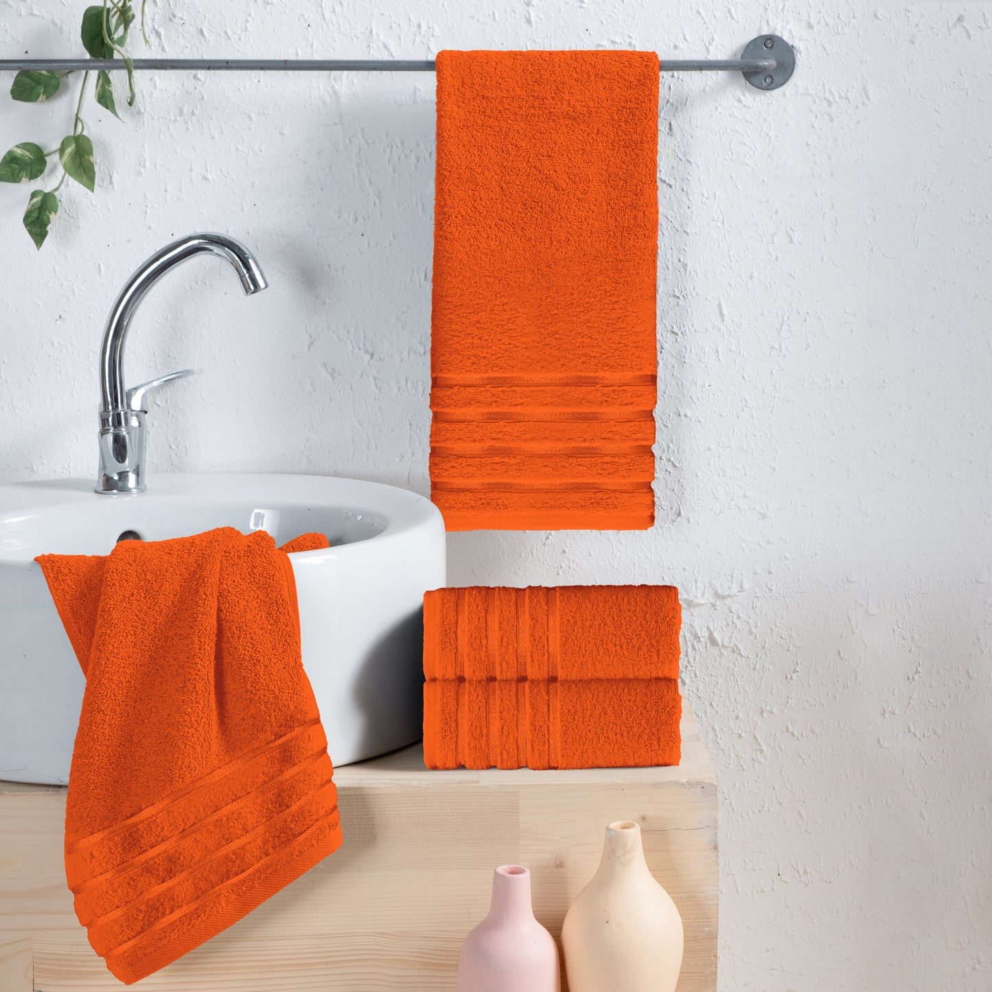 Mocassi 4-Pack Turkish Cotton 4 Lines Stripe Hand Towel Set, 16 x 28 inch