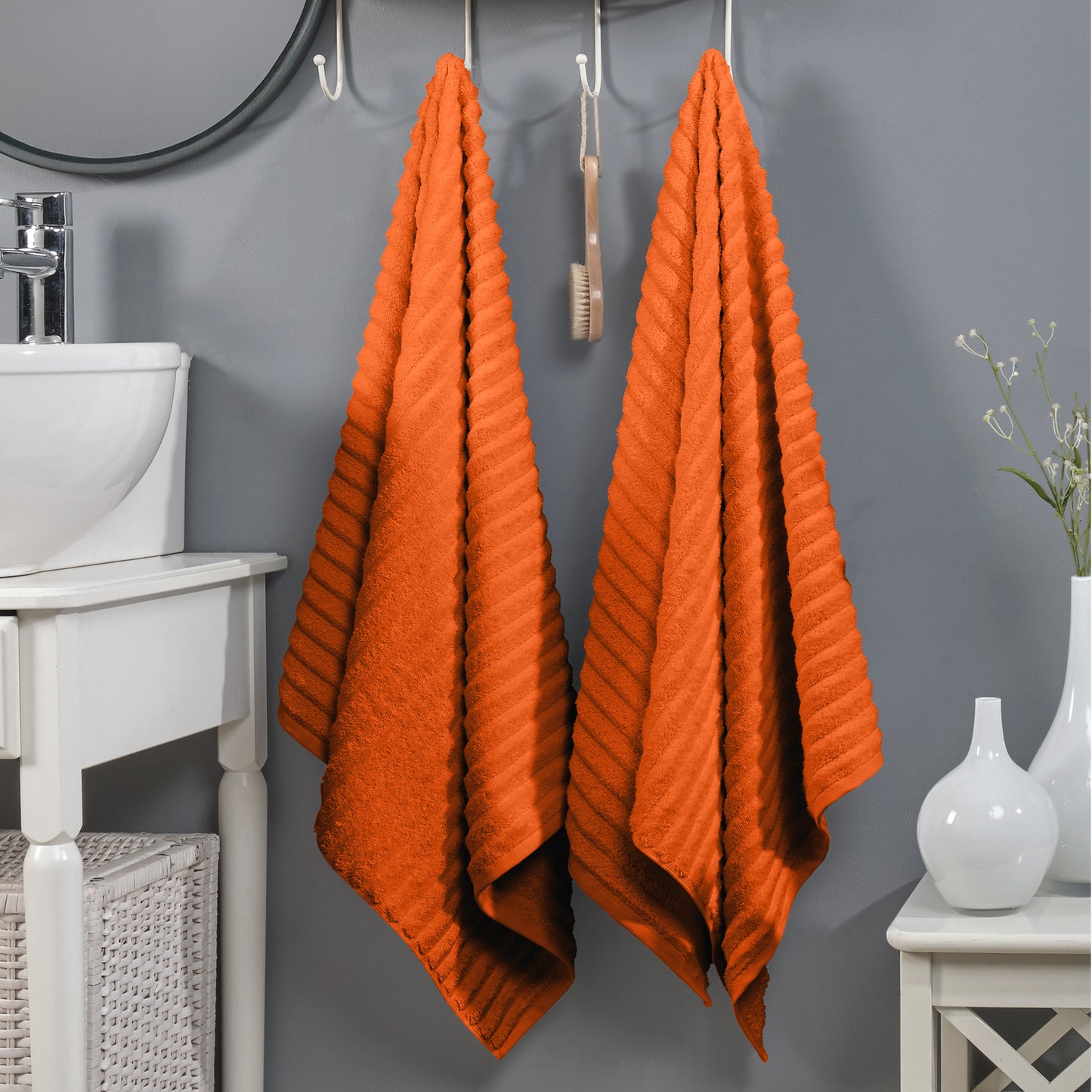 Mocassi 2-Pack Premium Turkish Cotton Corduroy Stripe Bath Towel Set, 27 x 54 inch