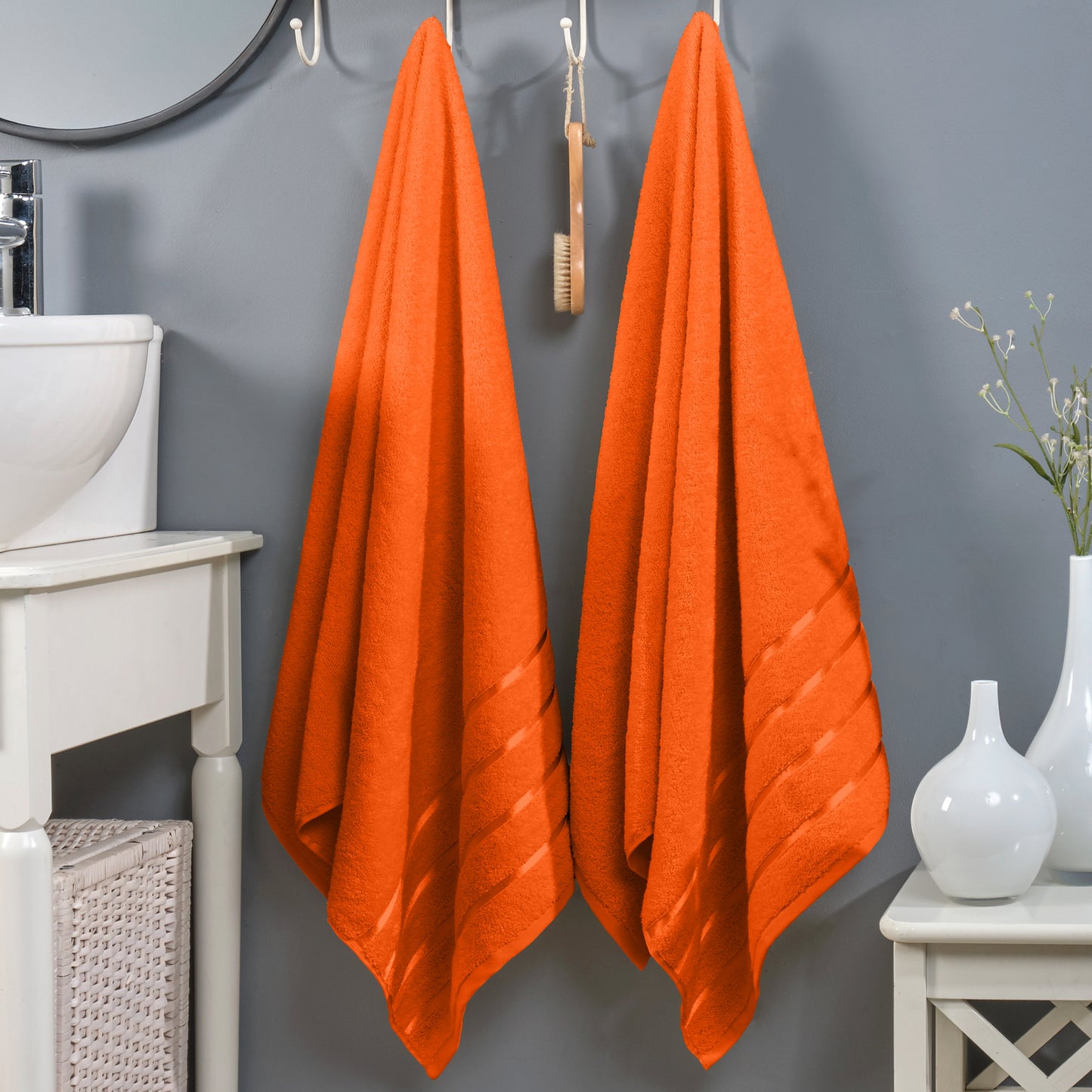 Mocassi 2-Pack Premium Turkish Cotton 4 Lines Stripe Bath Towel Set, 27 x 54 inch