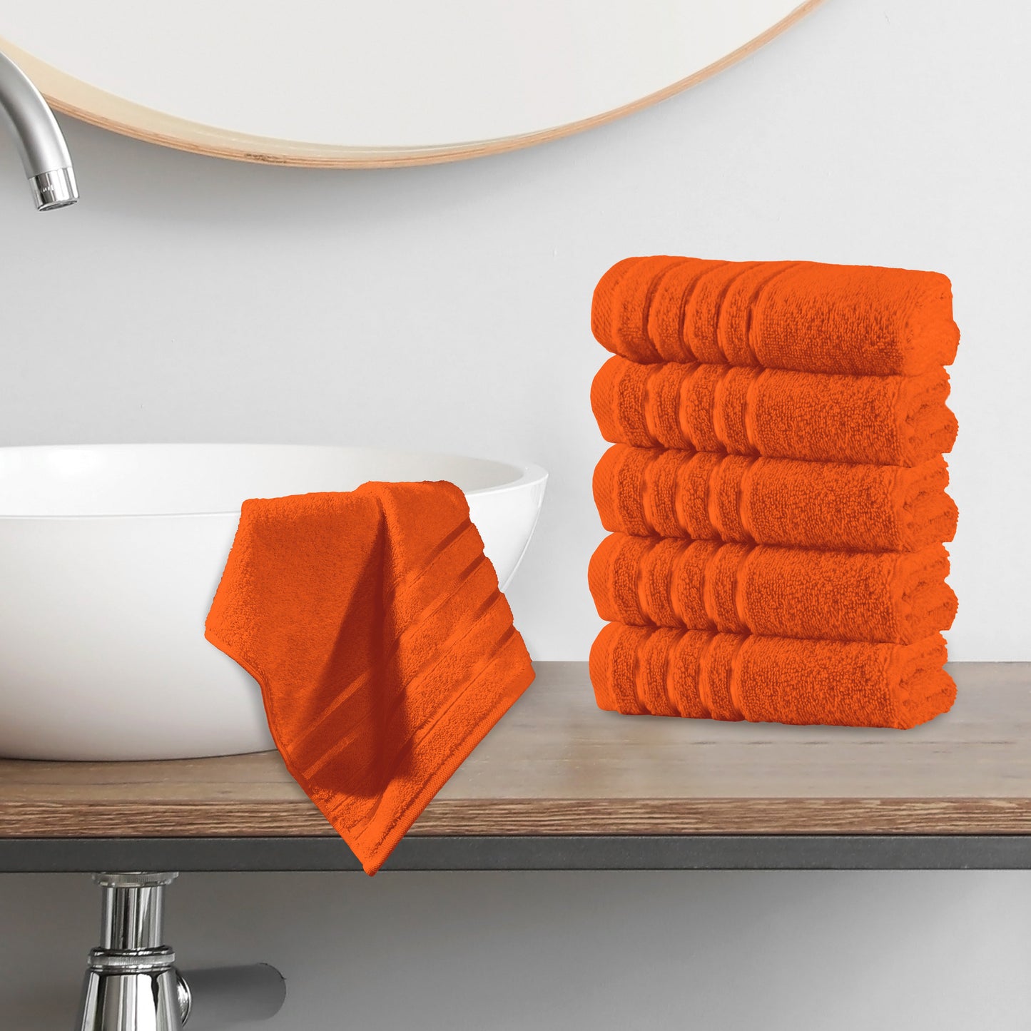 Mocassi 6-Pack Premium Turkish Cotton 4 Lines Stripe Washcloths Set, 13 x 13 inch