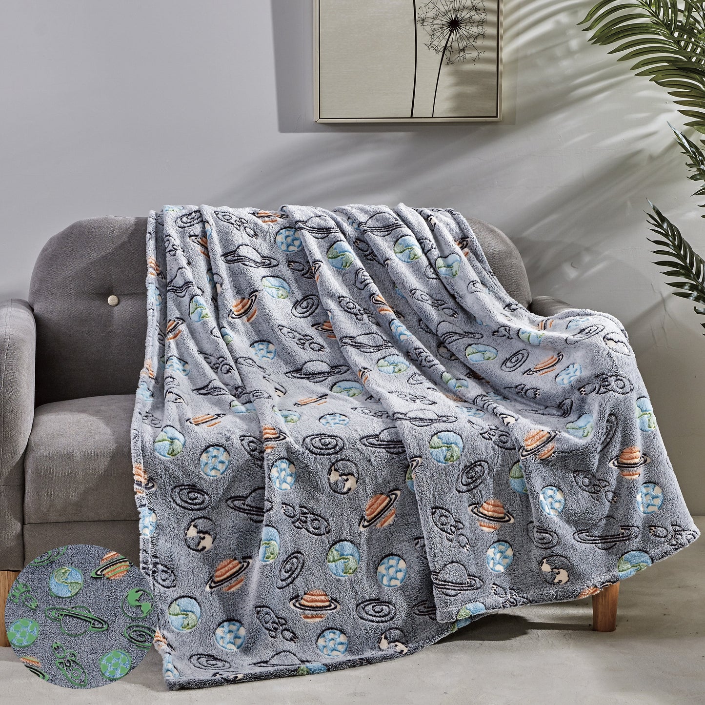 Mocassi Glow In the Dark 50" x 60" Throw Blanket - Velvety Feel, 50 X 60 inches