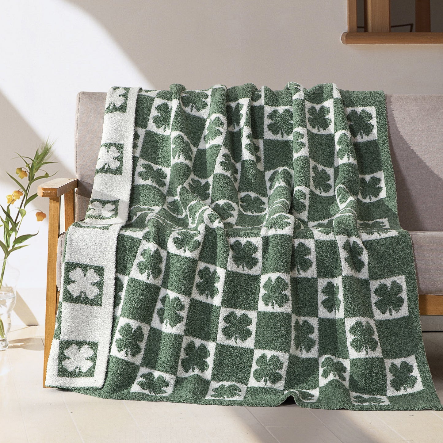 Mocassi 50" x 70"  Ultra Soft Checkered Knitted Throw Blanket