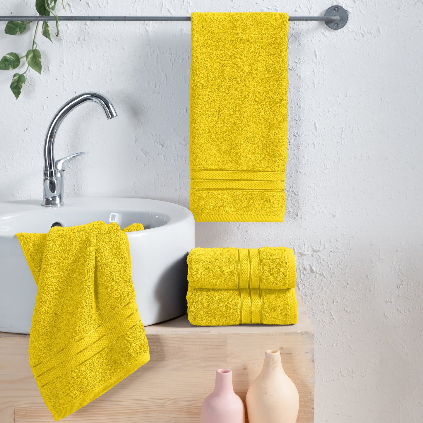 Mocassi 4 Pack Turkish Cotton Three Line Popcorn Hand Towel Set, 16 x 28 inch