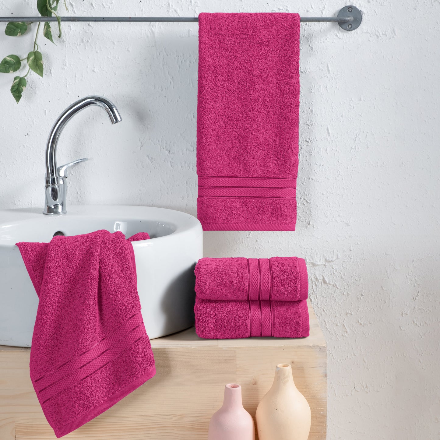 Mocassi 4 Pack Turkish Cotton Three Line Popcorn Hand Towel Set, 16 x 28 inch