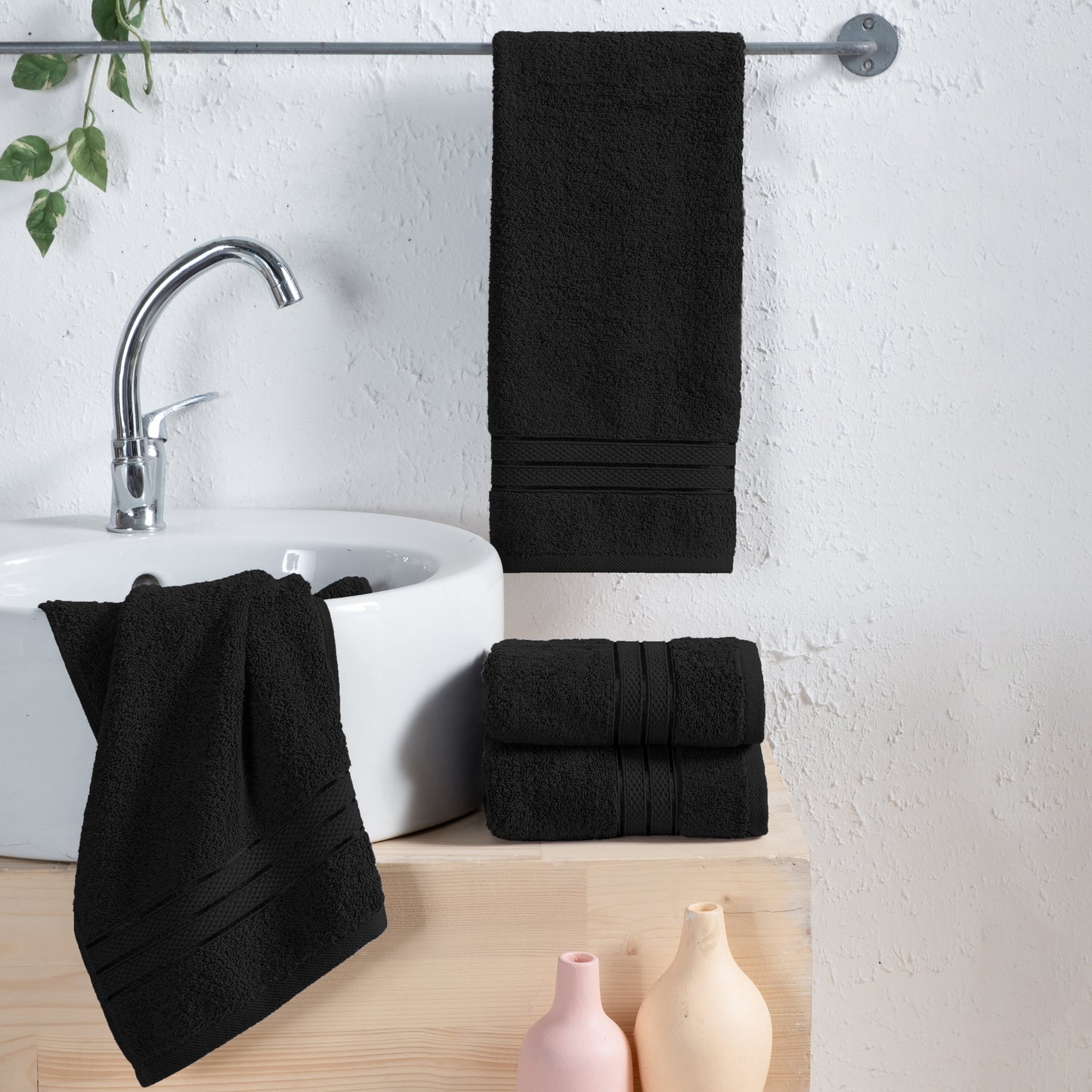 Mocassi 4 Pack Turkish Cotton Three Line Popcorn Hand Towel Set, 16 x 28 inch