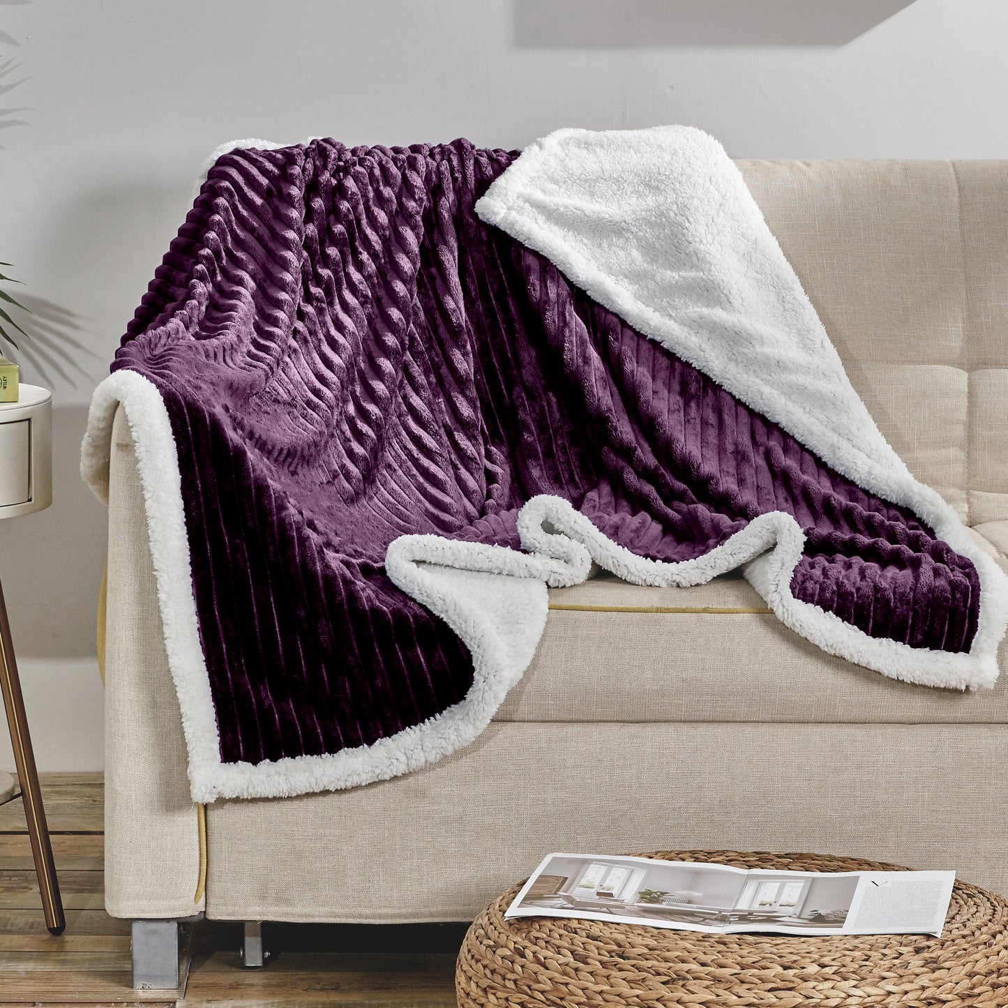 Mocassi Stripe Design  Luxury Micro-Sherpa Corduroy Blanket